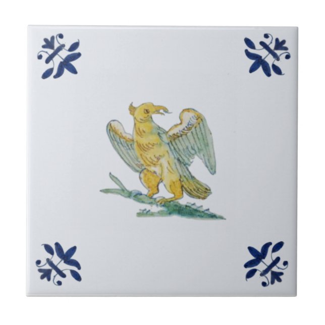 Azulejo De Cerâmica Delft Eagle Hawk Blue c 1650 Repro Dutch (Frente)