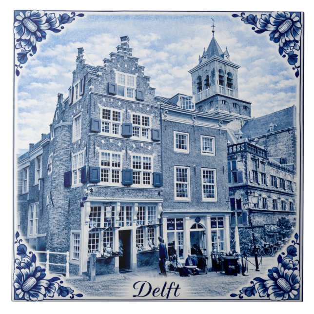 Azulejo De Cerâmica Delft houses Delft Blue style ceramic tile (Frente)