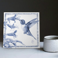 Delft Hummingbird Decor Art Nouveau Watercolor