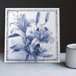 Azulejo De Cerâmica Delft Lily Wall Decor Art Nouveau Watercolor
