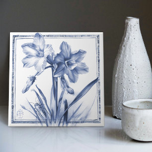 Azulejo De Cerâmica Delft Narcisse Wall Decor Art Nouveau Watercolor