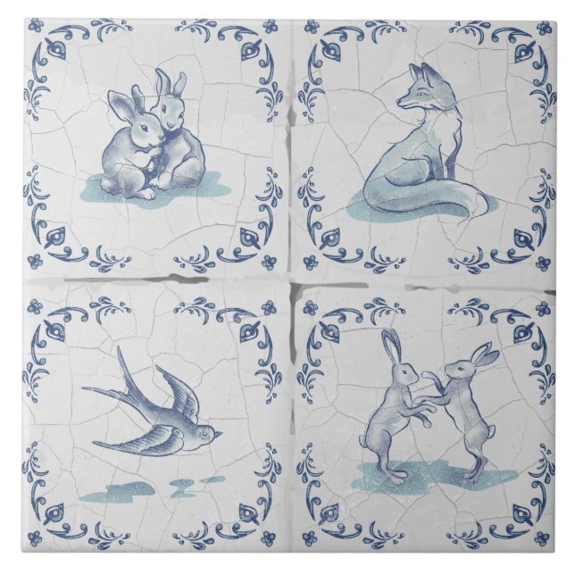 Azulejo de Cerâmica Delft Porta-Copos Animais da F (Frente)