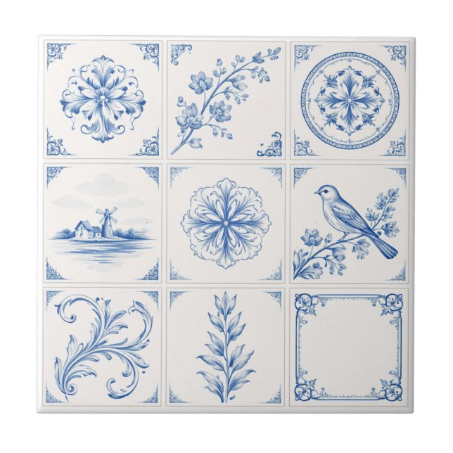 Azulejo De Cerâmica Delft Renascença Azul e Branco – Clássico e Modern (Frente)