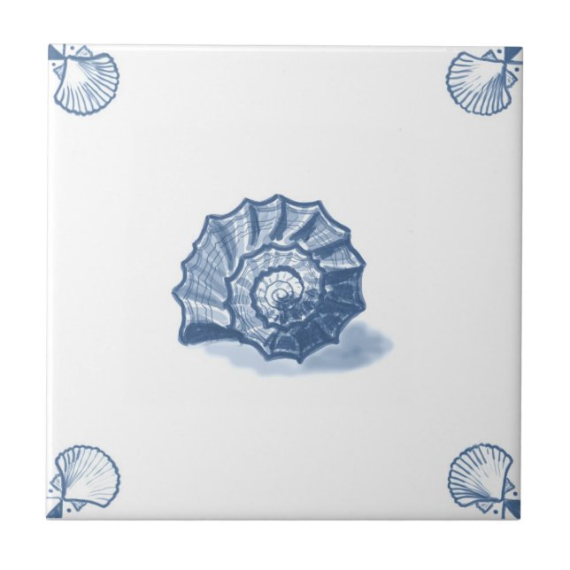 Azulejo De Cerâmica Delft Shell espiral telha com cantos de Shell (Frente)