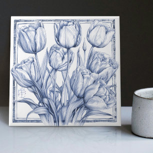 Azulejo De Cerâmica Delft Tulip Wall Decor Art Nouveau Watercolor