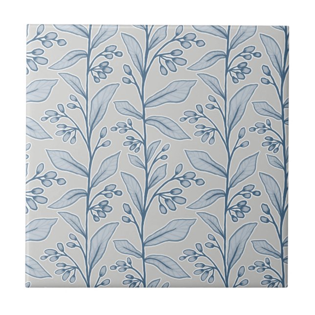 Azulejo De Cerâmica Delicar Cinza Botânica M1 Reverie Planta Azul Bran (Frente)