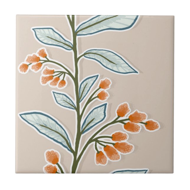 Azulejo De Cerâmica Delicar Reverso Botânico L7 Grandes Plantas Laranj (Frente)