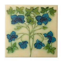 Azulejo De Cerâmica Delicate Art Nouveau Pilkington Blue Floral Repro