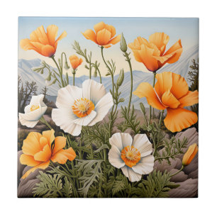 Azulejo De Cerâmica Delicate California Poppy Floral