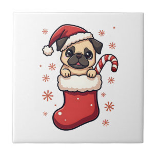 Azulejo De Cerâmica Delícia de Pug do Papai Noel