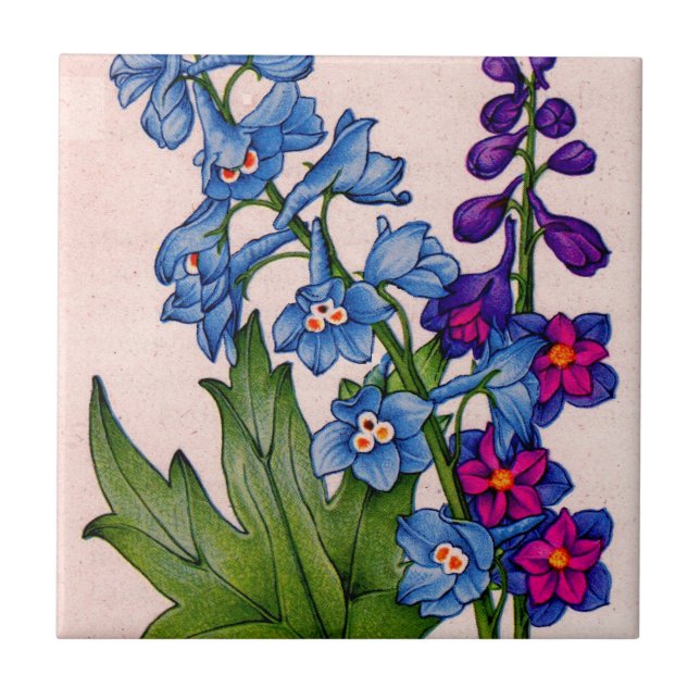 Azulejo De Cerâmica delphiniums em azul e roxo (Frente)