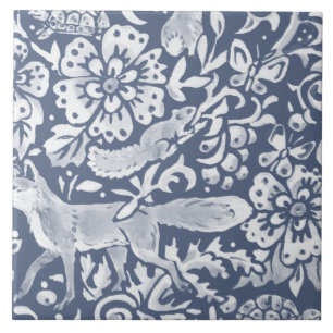 Azulejo De Cerâmica Denim Blue MURAL Woodland Animal Fox Inferior Dire