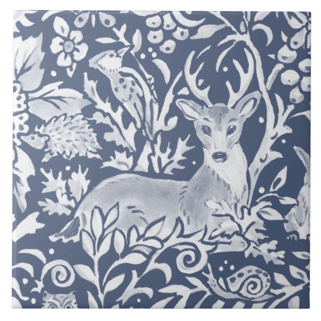 Azulejo De Cerâmica Denim Blue MURAL Woodland Animal Veer Superior Esq (Frente)
