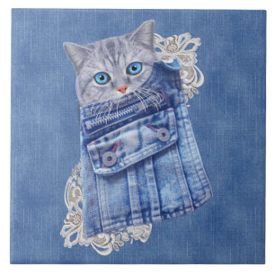 Azulejo De Cerâmica Denim Jean bolsos, Kittens e Lace