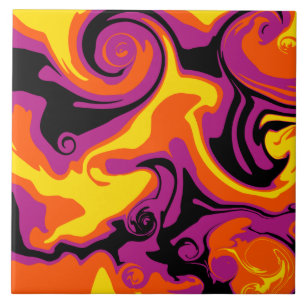 Azulejo De Cerâmica Derramar - Laranja, Preto, Rosa e Amarelo