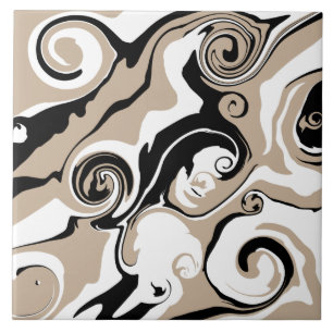Azulejo De Cerâmica Derramar - Taupe, Preto e Branco