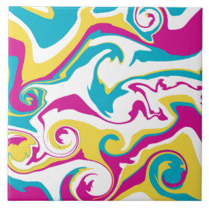 Azulejo De Cerâmica Derramar - Turquesa, Amarelo, Rosa e Branco