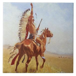 Azulejo De Cerâmica “Desafio” Arte Ocidental por Frederic Remington