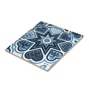 Azulejo De Cerâmica Descartar Trivet Azul Coração/Azulejo