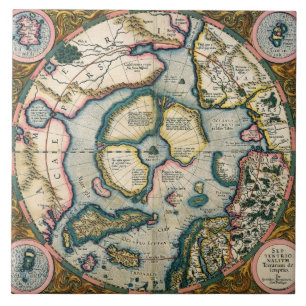 Azulejo De Cerâmica Descriptio do terrarum de Septentrionalium, mapa