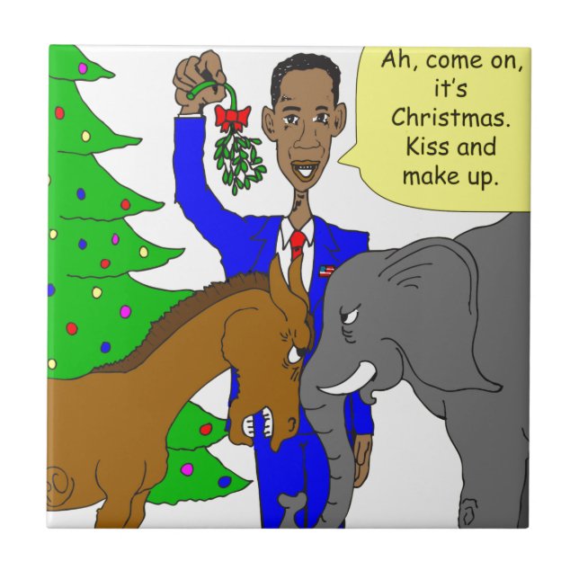Azulejo De Cerâmica desenho animado do presidente Obama, elefante burr (Frente)