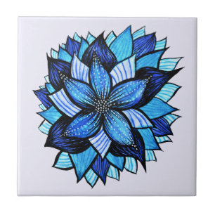 Azulejo De Cerâmica Desenho azul abstrato bonito da tinta da flor