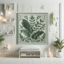 Desenho Botânico de Folha Verde Salvia em Arte Dec