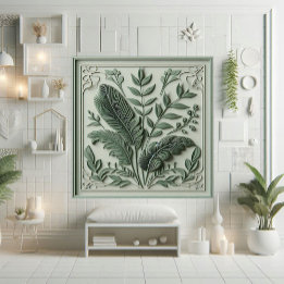 Azulejo De Cerâmica Desenho Botânico de Folha Verde Salvia em Arte Dec