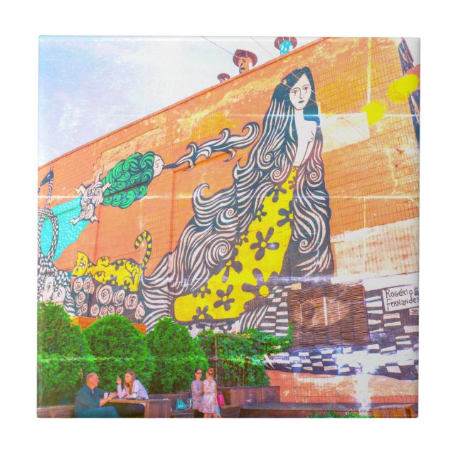 Azulejo De Cerâmica Desenho da arquitetura do edifício do grafite (Frente)