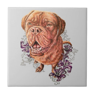 Azulejo De Cerâmica Desenho da arte e dos lírios do cão do Mastiff de