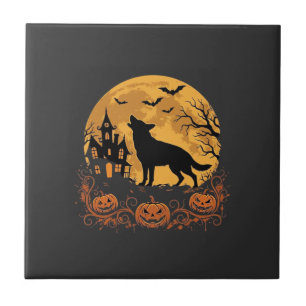 Azulejo De Cerâmica Desenho de abóbora da lua de Halloween do Pastor A