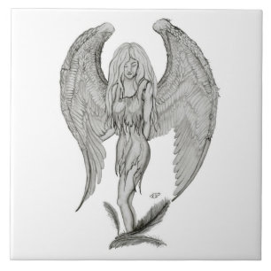 Azulejo De Cerâmica desenho de anjo preto e branco
