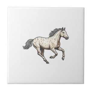 Azulejo De Cerâmica Desenho de Cavalo Appaloosa Correndo Gravado Vinta