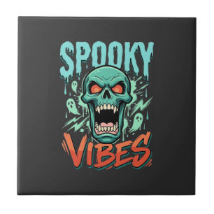 Azulejo De Cerâmica Desenho de Caveira de Fantasma de Halloween Vibes