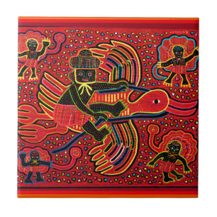 Azulejo De Cerâmica Desenho de Cegonha Indiana Kuna Trazendo Bebê