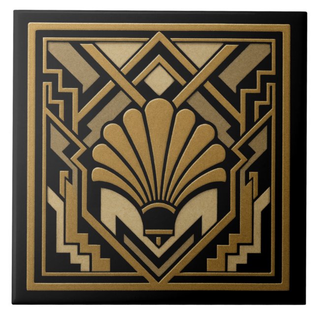 Azulejo De Cerâmica Desenho de Concha Art Déco (Frente)