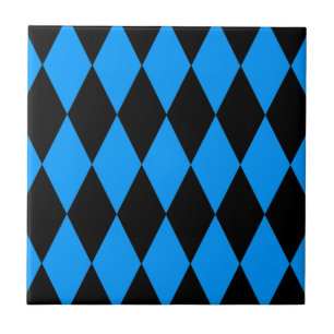 Azulejo De Cerâmica Desenho de Diamantes Harlequim Preto Azul Xadrez