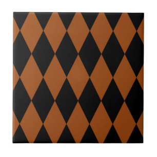 Azulejo De Cerâmica Desenho de Diamantes Harlequim Xadrez Marrom Preto