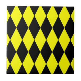 Azulejo De Cerâmica Desenho de Diamantes Xadrez Harlequim Preto Amarel