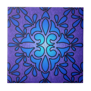 Azulejo De Cerâmica Desenho de Estilo Vidro Manchado Azul Roxo