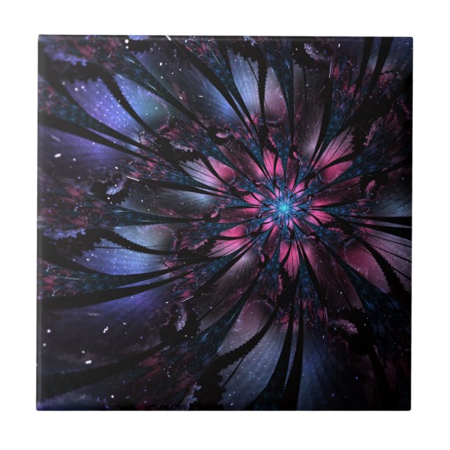Azulejo De Cerâmica Desenho de flor fractal abstrata. (Frente)