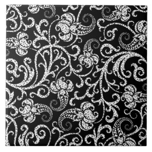 Azulejo De Cerâmica Desenho de flores dálmata preto fofo