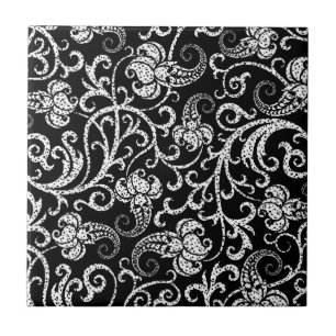 Azulejo De Cerâmica Desenho de flores dálmata preto fofo