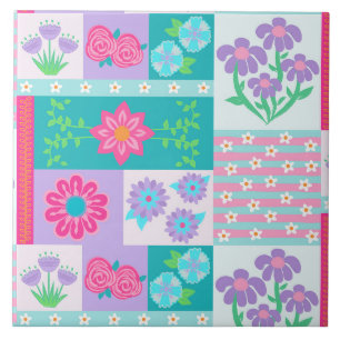 Azulejo De Cerâmica Desenho de Flores Vibrantes em Flor