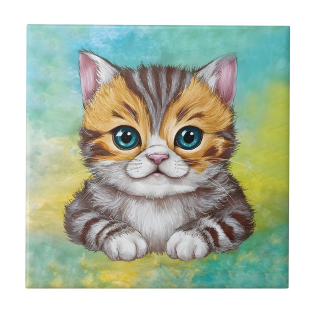Azulejo De Cerâmica Desenho de Gato (Frente)