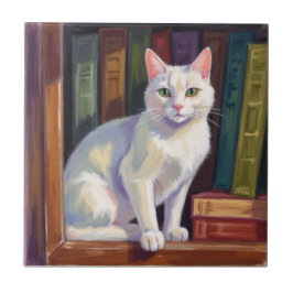 Azulejo De Cerâmica Desenho de Gato Branco