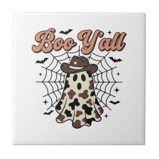 Azulejo De Cerâmica Desenho de Halloween Fantasma Ocidental Boo Yall