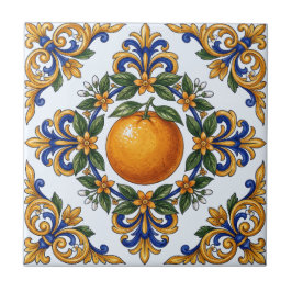 Azulejo De Cerâmica Desenho de Laranja de Citrino de Maiolica Italiana