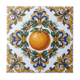 Azulejo De Cerâmica Desenho de Laranja de Citrino de Maiolica Italiana