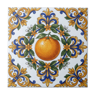 Azulejo De Cerâmica Desenho de Laranja de Citrino de Maiolica Italiana